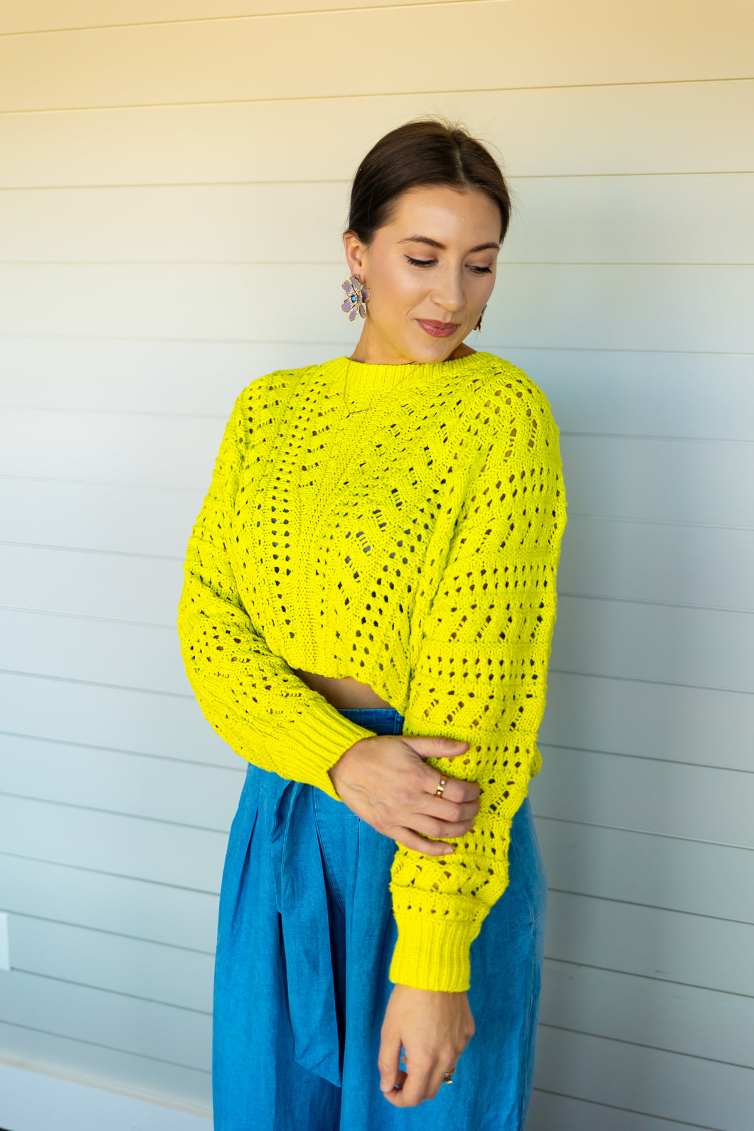 Going Anywhere knit top in lime green