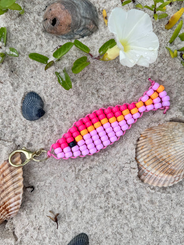 Beaded Fish bag charm ( pink orange light pink )