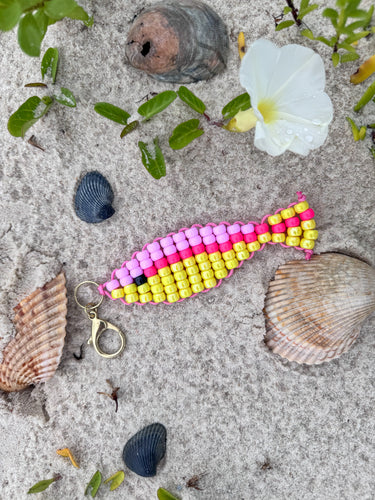 Beaded Fish bag charm ( light pink, pink, yellow )