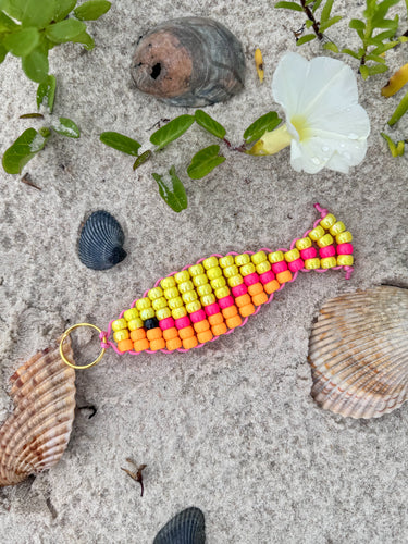 Beaded Fish bag charm ( yellow pink orange )