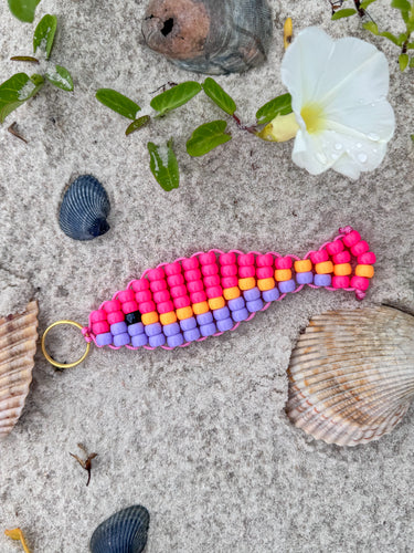 Beaded Fish bag charm ( pink orange purple )