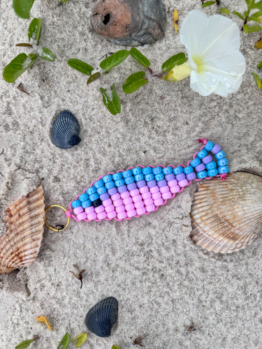 Beaded Fish bag charm ( shiny blue purple light pink )