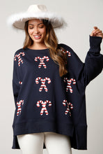 Load image into Gallery viewer, Candy Cane oversized sweatshirt on navy blue