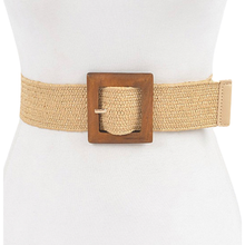 Load image into Gallery viewer, Stretchy straw belt with wooden square buckle